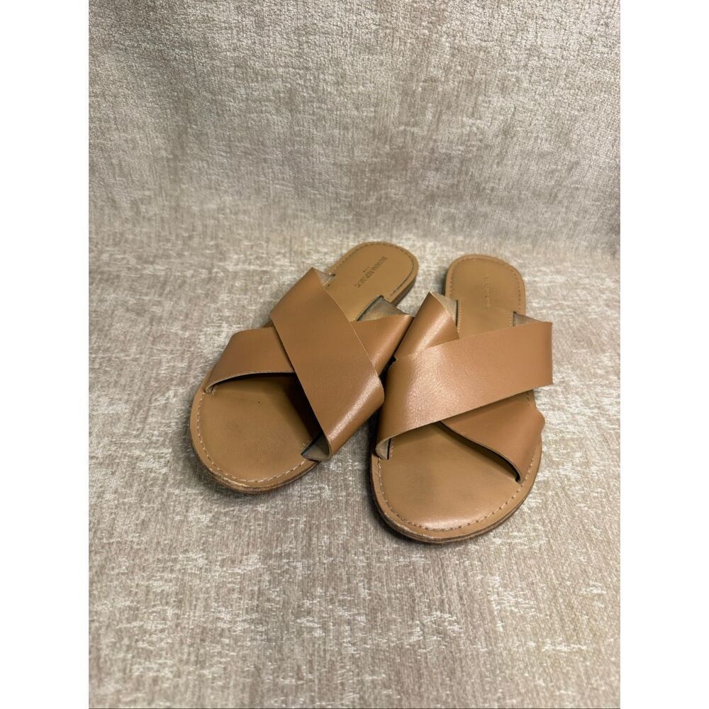 Banana Republic Women's Crossover Leather Strap Slide Sandals Tan Size 9